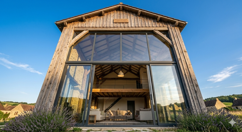 Menuisier professionnel pour installation de fenêtres aluminium sur séchoir à tabac à Sarlat 